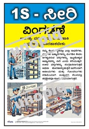 1S Sort Kannada 5S poster promoting removal of unnecessary items and workplace organization, Unopiq. 1S ಸೀರಿ ಕನ್ನಡ 5S ಪೋಸ್ಟರ್ ಅನಗತ್ಯ ವಸ್ತು ತೆಗೆದು ಕೆಲಸದ ಸ್ಥಳ ವ್ಯವಸ್ಥೆ ಜಾಗೃತಿ, Unopiq