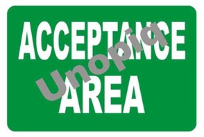 Acceptance area sticker signage for material status identification in warehouse