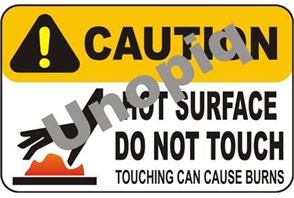 Caution hot surface do not touch sticker signage touching can cause burns warning