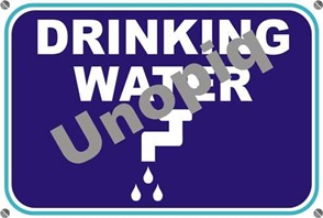 Drinking water sticker sign for workplace potable water point, blue informatory signage, Unopiq