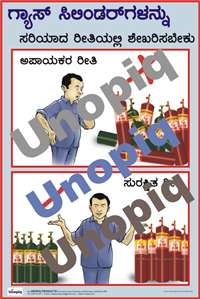 Gas cylinder safety Kannada poster promoting safe storage and separation of oxygen and fuel gas cylinders, Unopiq ಗ್ಯಾಸ ಸಿಲಿಂಡರ್ ಸುರಕ್ಷತೆ ಕನ್ನಡ ಪೋಸ್ಟರ್ ಆಮ್ಲಜನಕ ಮತ್ತು ಇಂಧನ ಸಿಲಿಂಡರ್ ಬೇರ್ಪಡಿಕೆ ಜಾಗೃತಿ, Unopiq