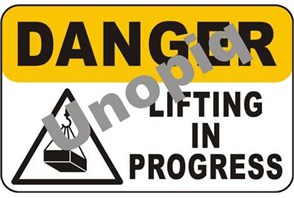 Danger lifting in progress sticker signage for crane and hoist operation warning