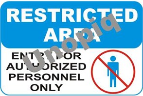 Restricted Area authorized personnel only sticker signage for facility entry control