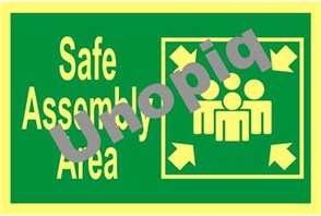Safe assembly area sticker signage emergency gathering point marker