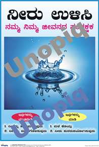 Save water Kannada poster promoting water conservation habits like closing taps and avoiding wastage, Unopiq ನೀರು ಉಳಿಸಿ ಕನ್ನಡ ಪೋಸ್ಟರ್ ನೀರಿನ ಸಂರಕ್ಷಣೆ ಮತ್ತು ವ್ಯರ್ಥ ತಡೆ ಜಾಗೃತಿ, Unopiq