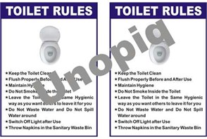 Toilet rules sticker signage for washroom hygiene and cleanliness
