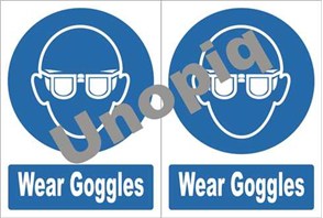 Wear goggles sticker signage PPE required eye protection reminder